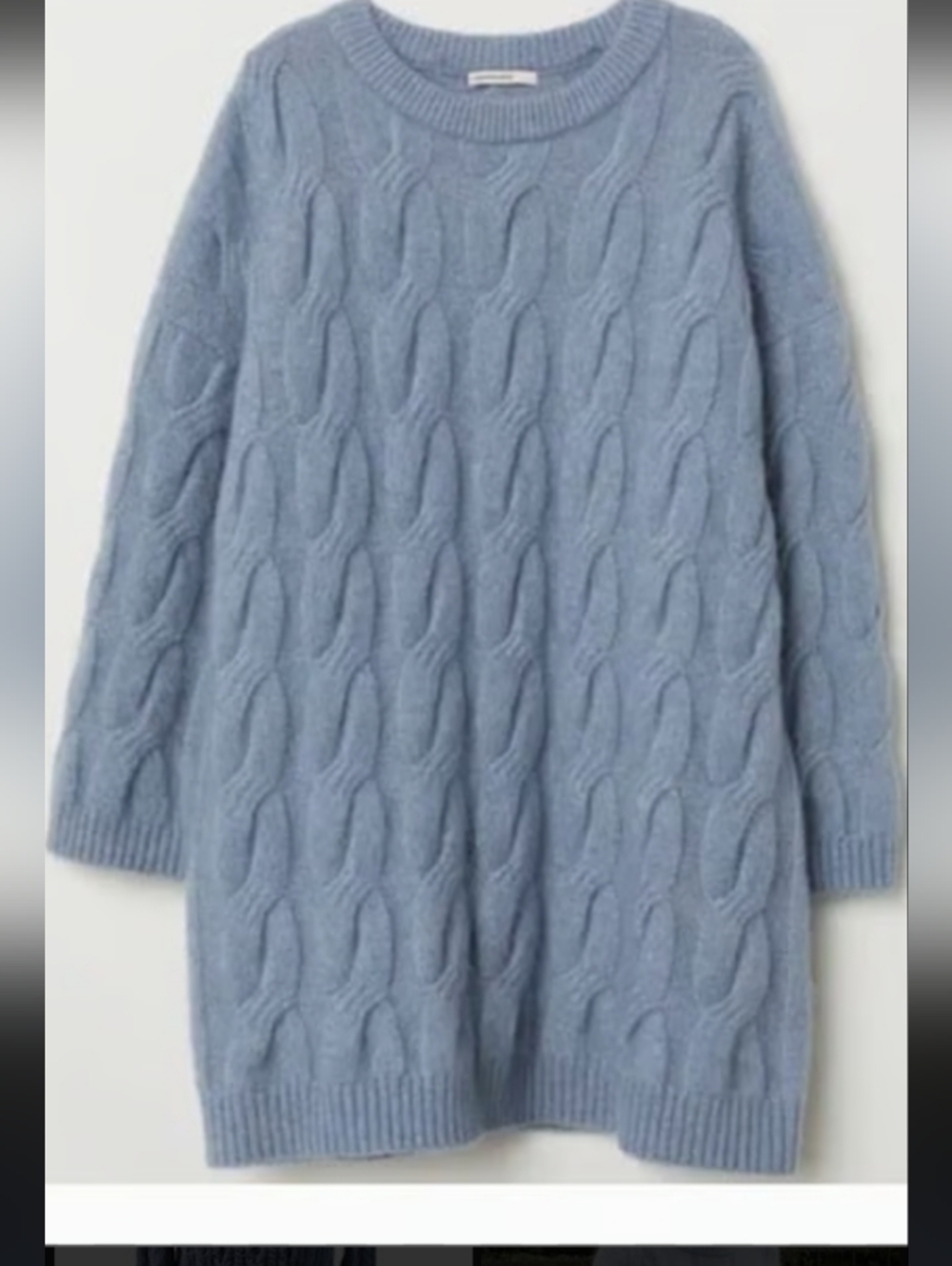 New No Tag.H&M Light Blue Cable Knit Mohair Blend Crewneck Sweater - Picture 3 of 9